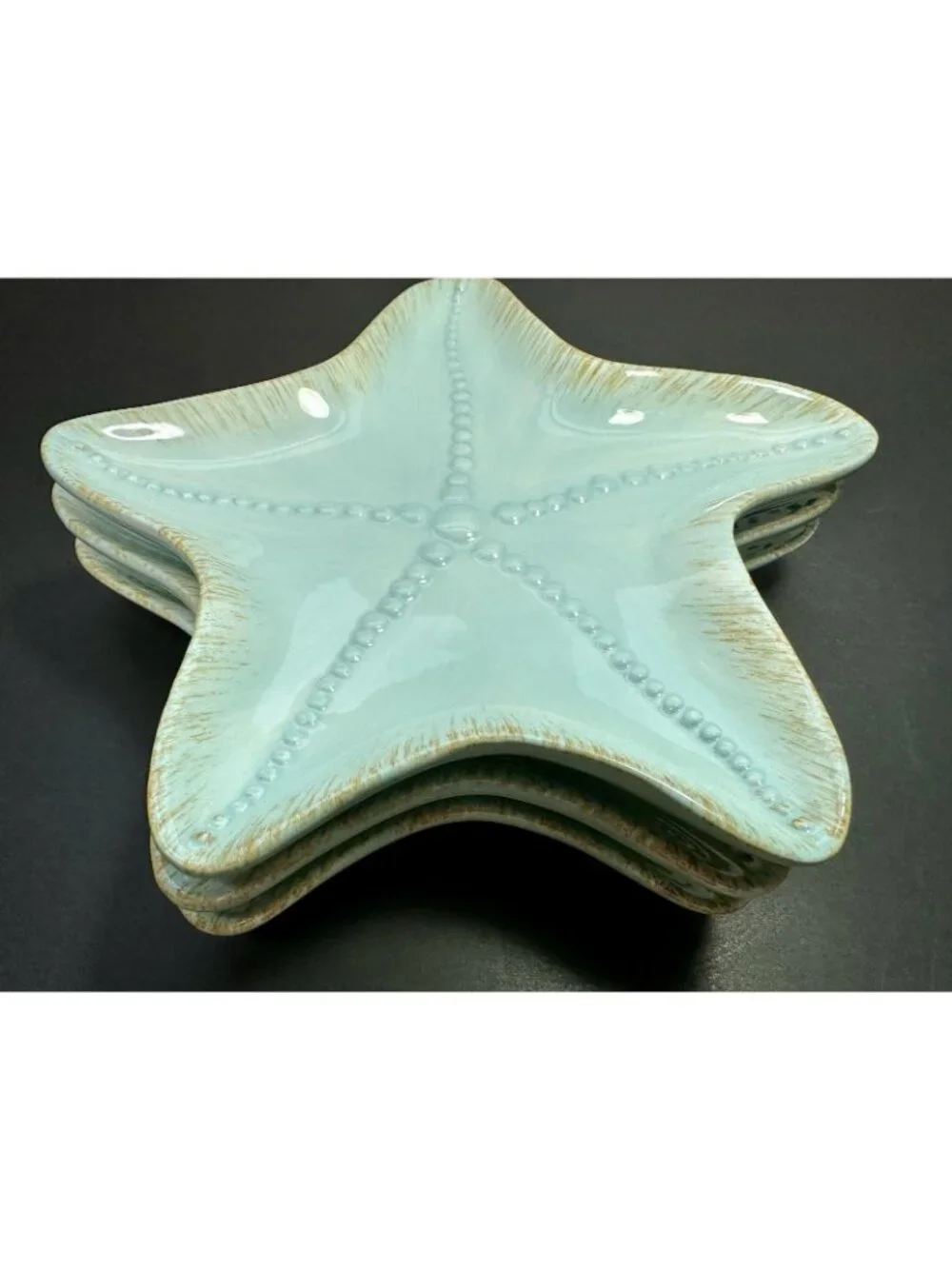 Blue Sky 2007 Starfish Set Of 3 Snack Plate Trinket Dish Beach Decor Aqua 8”